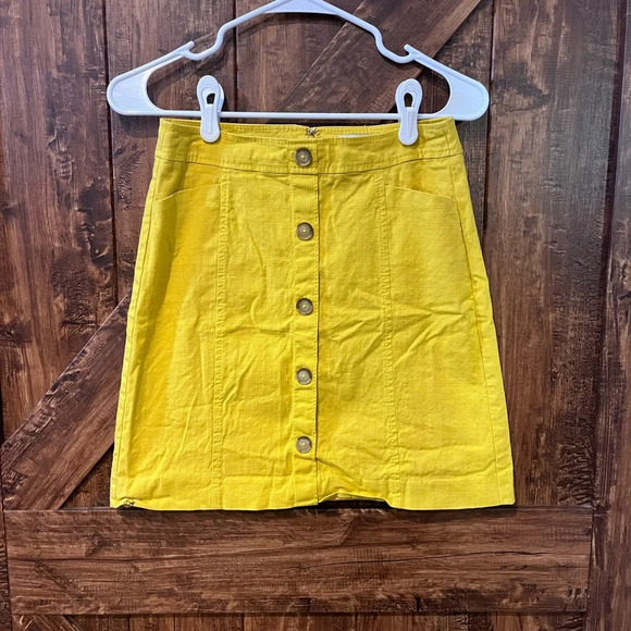 Loft Womens yellow button‎ skirt size 0 - Picture 1 of 3